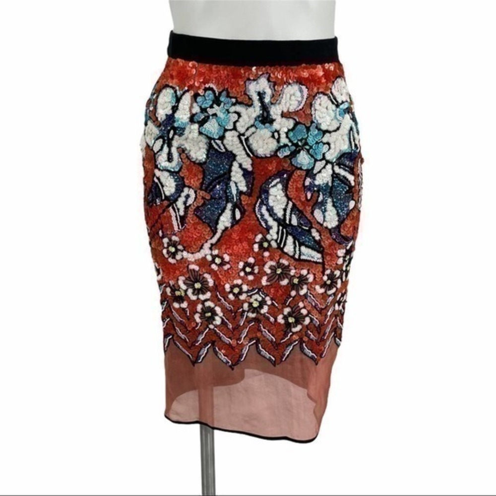 Women Sequins Pencil Skirt | Size 2 | Orange Black